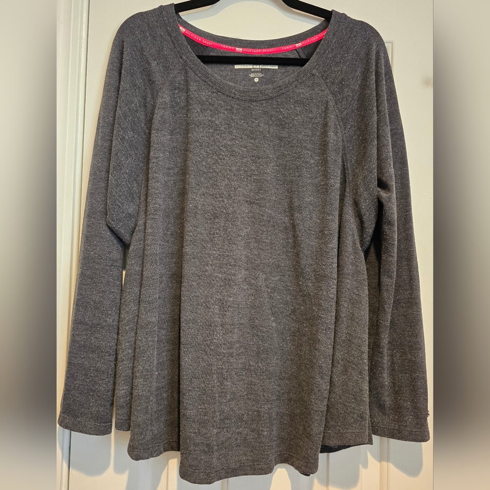 Women's Tommy Hilfiger Sport Sz Med Grey Long Sleeve Shirt Oversized Loose Fit